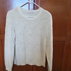 Tory Burch Cream Textured Crew Neck Sweater